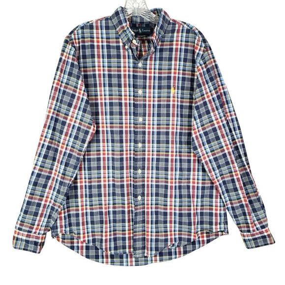 Polo Ralph Lauren Shirt Oxford Button Down LS Mens Size Large Red Blue Plaid - Picture 2 of 12